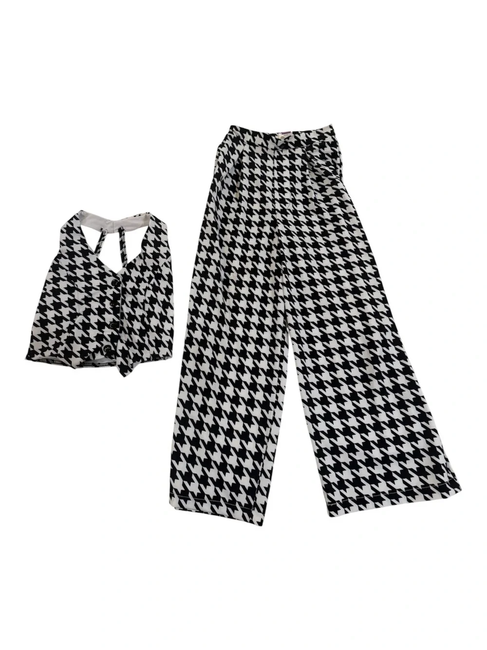 Kelle CHIC CHECK Houndstooth Pleated Pants and Vest - Black/White - MC